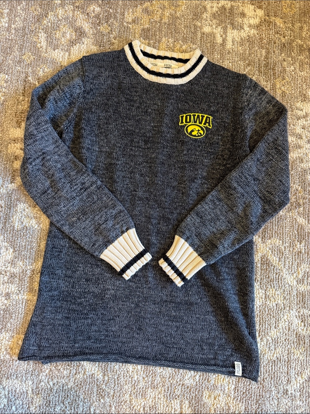 Iowa Logo Crewneck Sweater - Charcoal with Cream Trim